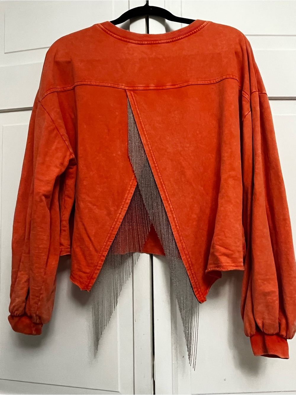 Peach Love California Bright Orange Crewneck Sweatshirt with small chain fringe